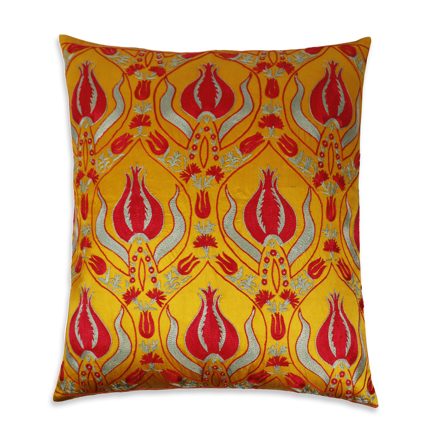 Silk Embroidered Suzani Ottoman Red Tulips Cushion