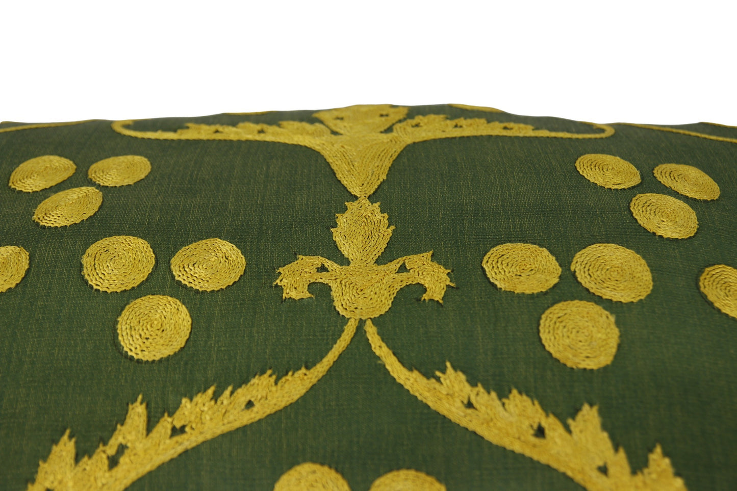 Silk Embroidered Suzani Green Cushion