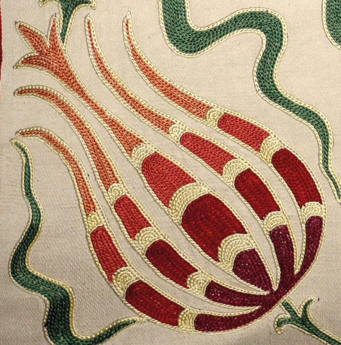 Silk Embroidered Suzani Tulip and Carnation Cushion