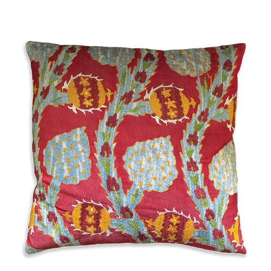 Silk Embroidered Suzani Ottoman Antique Pomegranates Cushion